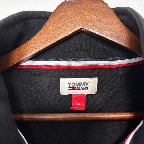 Tommy Jeans Crop Top Sweatshirt Black Pullover Long Sleeve Mock Neck 1/4 Zip M - Picture 3 of 4
